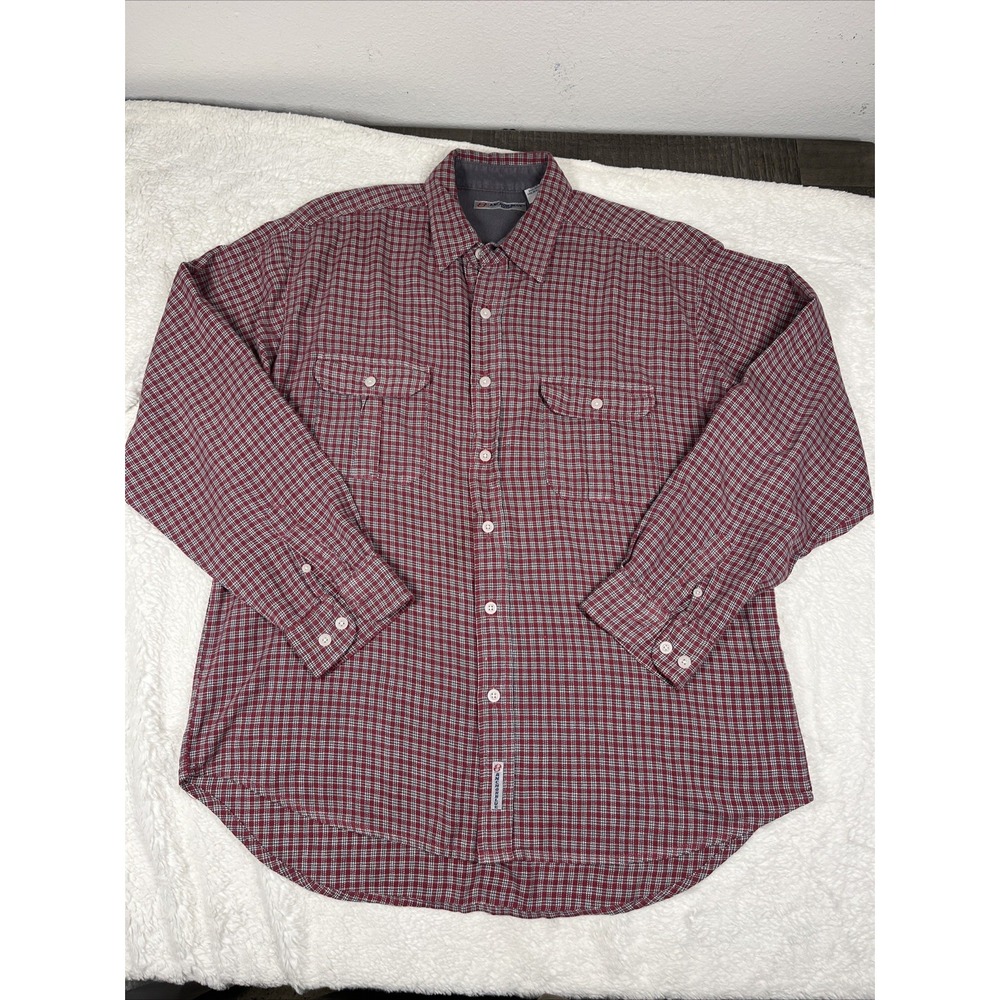 Vintage‎ Anchor Blue Flannel Shirt Men L Red Plaid Button Camping Outdoor